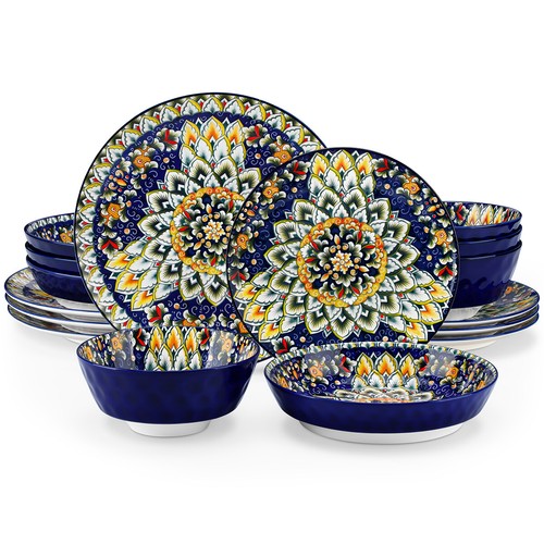 vancasso 16pc Dinner Sets for 4 People Dinnerware Dish Set Boho Plates and Bowls - Picture 19 of 20