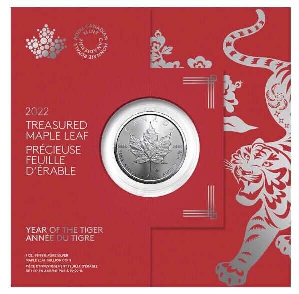 Canadian 2022 $5 Pure Silver Coin -Treasured Silver Maple Leaf -1 oz Year Of 🐅