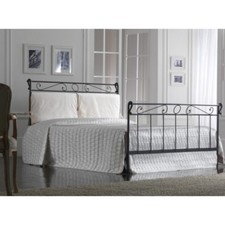 LETTO MATRIMONIALE NERO  IN FERRO BATTUTO MODELLO LEONARDO CON CUSCINI ECRU'
