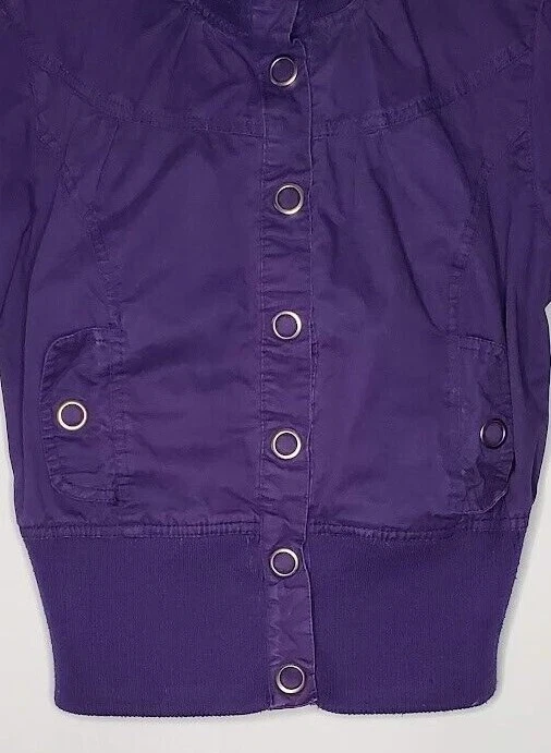 Miley Cyrus MAXazria Girl L Jacket Purple Snap Front Pockets Band Waist Sleeves  - Image 3 of 4