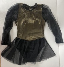 Girls Stage Play Black Gold Foil Gymnastics Dance Leotard Tutu Medium 7/8
