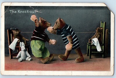 Anthropomorphic Bear Postcard The Knock Out Boxing Rabbit Toy c1910's ...