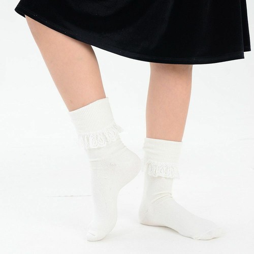 Girls Frilly Lace Plain Ankle Socks Fancy Party Cotton Footwear - Picture 9 of 10