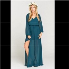 NEW Show Me Your Mumu Jocelyn Maxi Dress | Deep Jade Chiffon Bridesmaid Size XXS