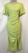 Lipsy Lime Zebra MIDI Dress Size 14  Jersey Short Sleeve Ruched Front Split New