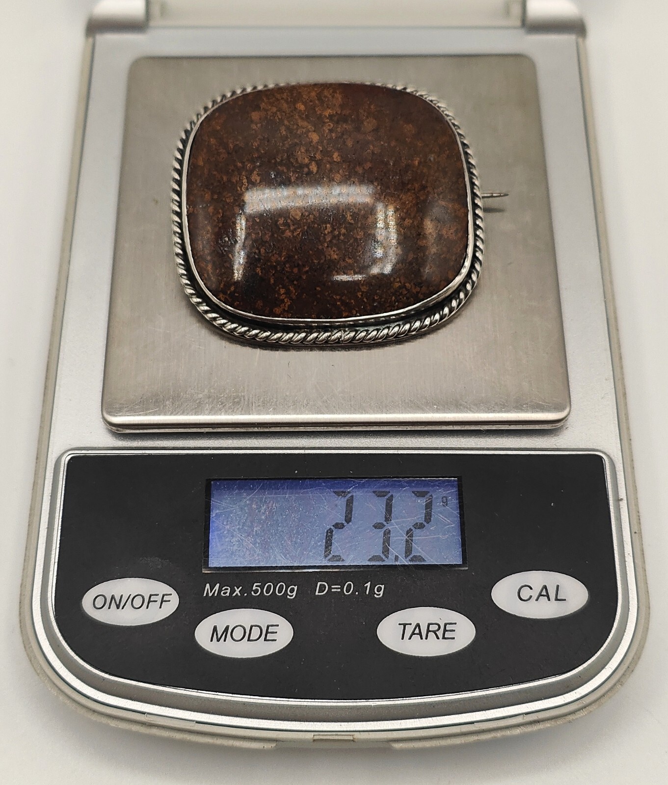 Large Antique Solid Silver Brown Dotted Agate Sta… - image 15