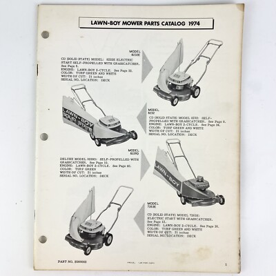 Lawn-Boy 8232 E 8229D 7263E Part Catalog Lawn Mower 1974 Vtg Original