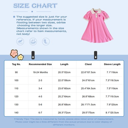 Baby Girls Dress Color Block Sundress Tennis Sweet Outdoor Heart Embroidered - Bild 20 von 33