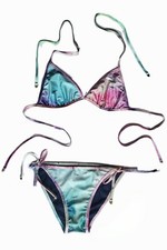 Wildfox 2pc Bikini Space Cadet Rainbow Triangle Cut Reversible Navy Blue Medium