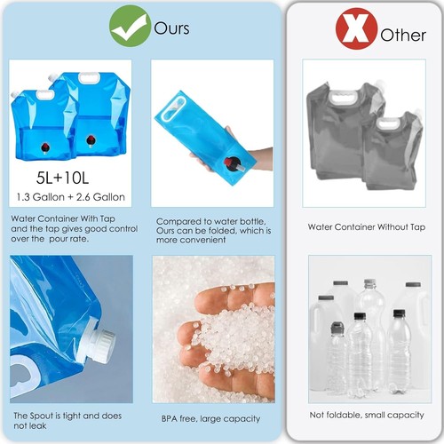 Camping Hiking Tap Carry Tank Container Storage Drinking Water Foldable Bottle - Picture 6 of 25