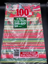 Vintage Cleo Christmas Gift Wrap New Old Stock 12 Designs 100Sq Ft Santa