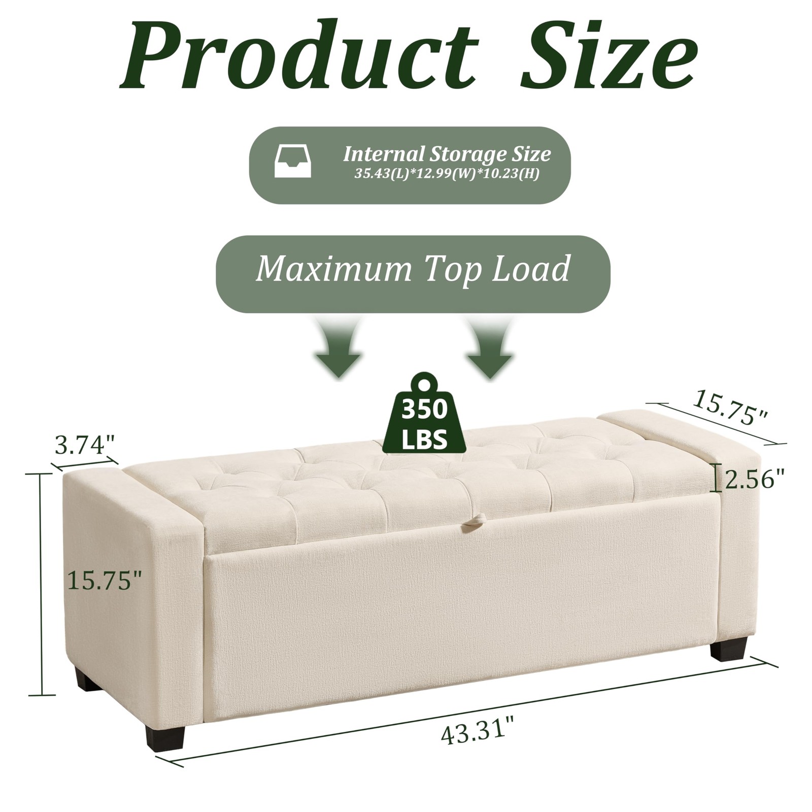 Ottoman with Storage,Tufted Storage Bench with Safety Hinge,Holds up to 350 l...
