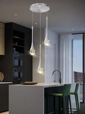 Pendant Lights Kitchen Island 3-Lights Silver Crystal Chandelier for Dining R...