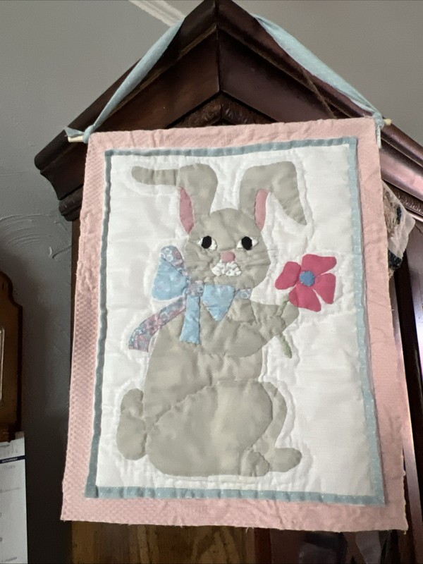 Spring Bunny  Flag Appliqué Hanging Farmhouse, Shabby Chic, Vintage Quilt Easter