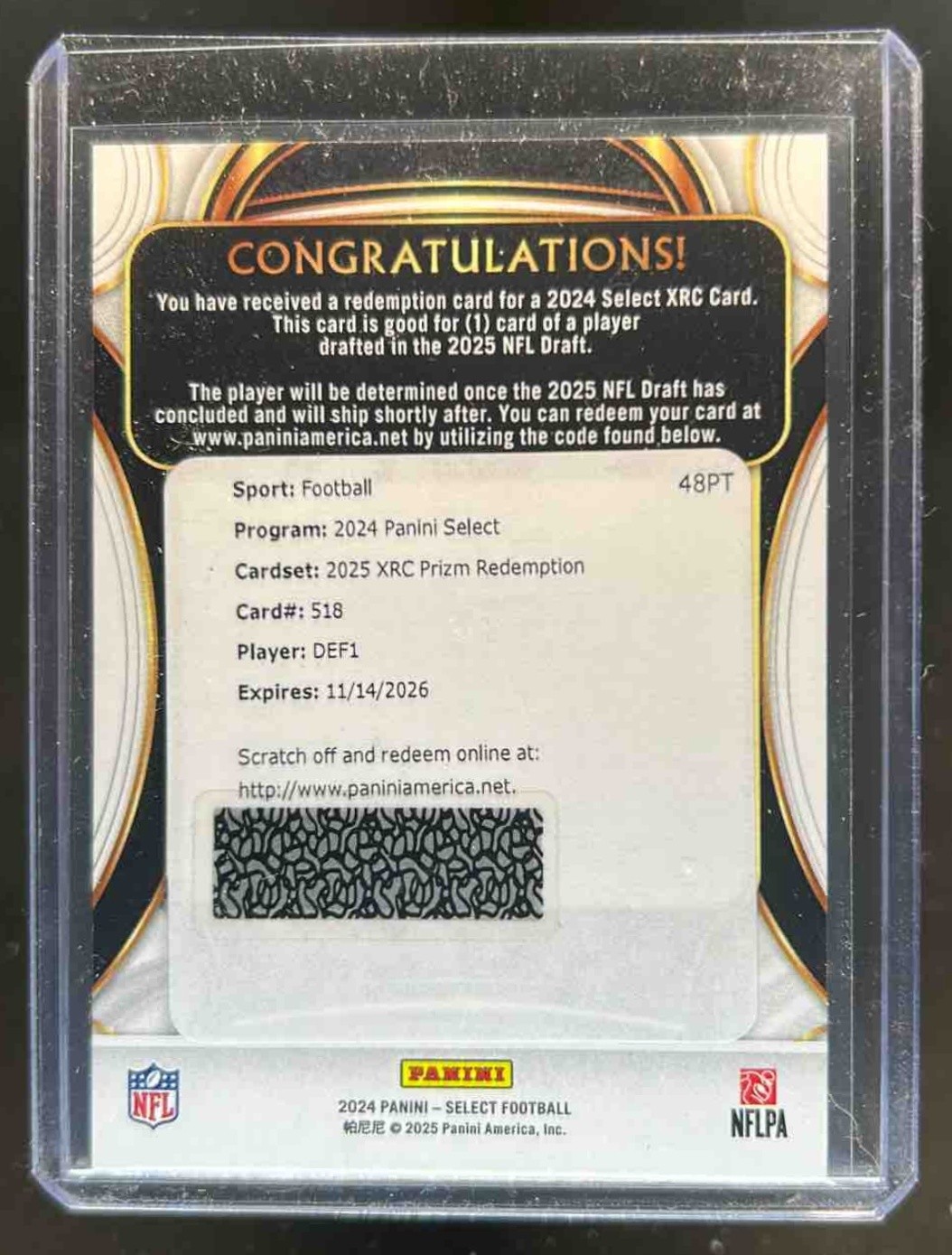 2024 Select DEF1 2025 XRC Redemption Travis Hunter RC Rookie #518