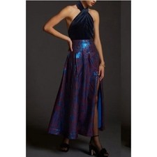 Maeve Anthropologie Floral Brocade Skirt Size 6 Blue holiday Party Formal Maxi