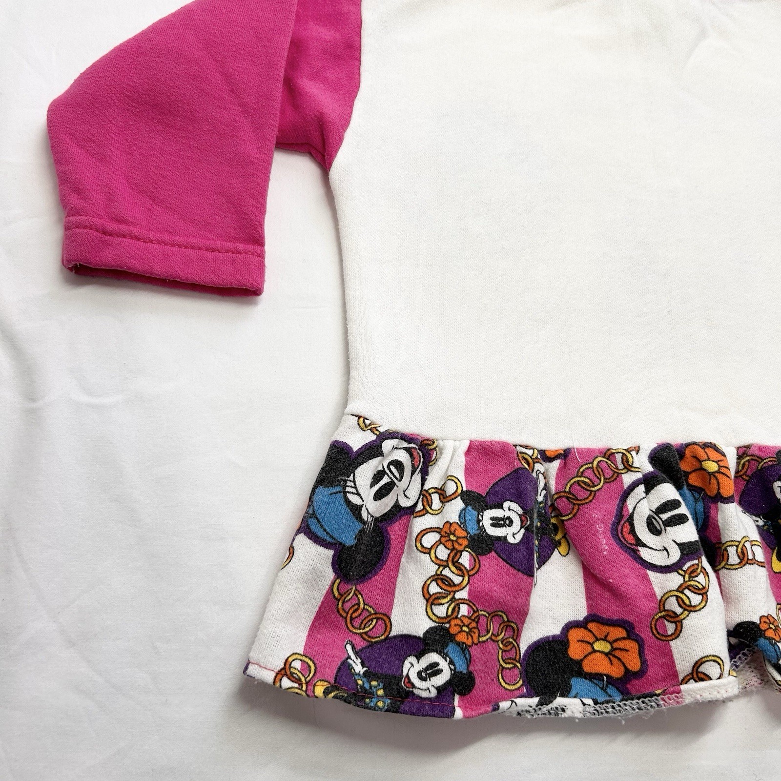 Vintage 90s Disney Club Mickey Minnie Mouse Dress Pink Rings Detail Size 2T Rare image 3