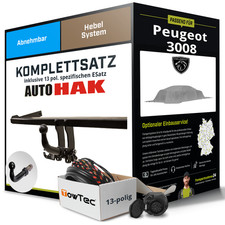 Für PEUGEOT 3008 I Typ 0U Anhängerkupplung abnehmbar +eSatz 13pol 09- NEU