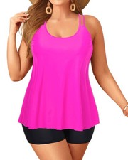 Plus Size Tankini with Shorts - Women Two Piece Swimsuits Bathing Suit Scoop ...
