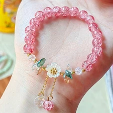 3Pcs Faux Crystal Floral Beaded Bracelet Set for Womens Boho Jewelry Gift