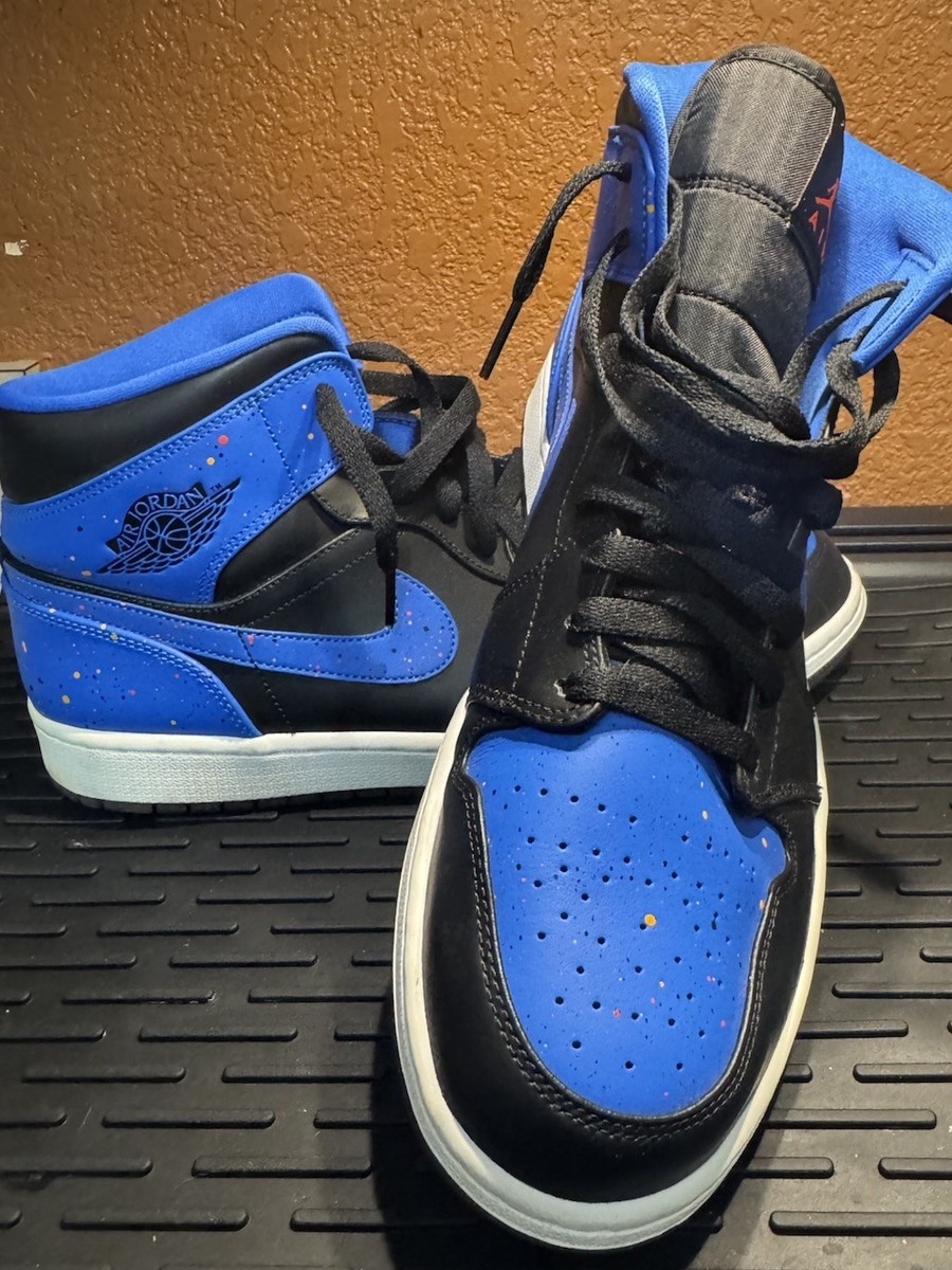 11.5. NIKE AIR JORDAN 1 RETRO I MID ROYAL PAINT SPLATTER BLACK