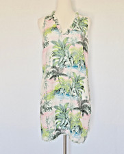 Tommy Bahama Linen Two Palms Ruffled Shift Dress Frayed Hem Pocket Multicolor XS