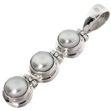 925 Silver White Biwa Freshwater Cultured Pearl Sterling Drop Pendant, 1 5/8"