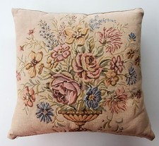 Superb Vintage French Aubusson Style Needlepoint Tapestry Pillow Floral Bouquet