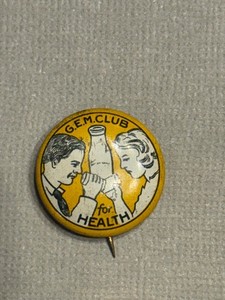 Vintage Milk Council GEM Club For Health Pinback Button Advertising Pin