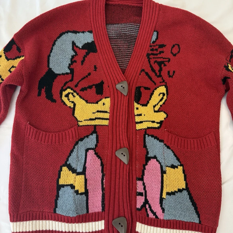 Disney Pato Donald Rojo Tejido Cárdigan Suéter Suelto Kawaii Top L Equivalente Foto 3 de 4