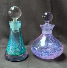 Pair of Caithness Art Deco Perfume / Scent Bottles - Aqua & Pink