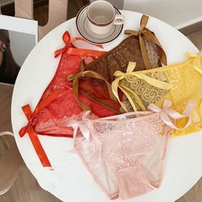 Fashionable Bow Lace Triangle Underwear for Women Low Waist Seamless M XL