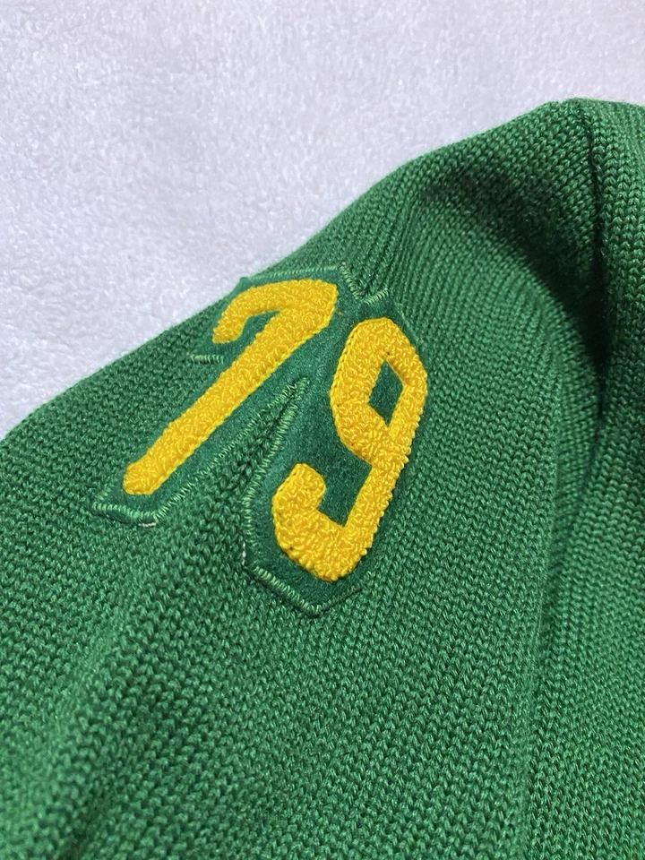 Cárdigan suéter verde vintage años 70 adulto talla mediana/40 escuela secundaria letterman Foto 4 de 4