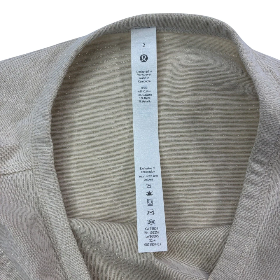 Camiseta Lululemon Crescent Spark Edición Especial Talla 2 Beige Metálico Top Nueva Con Etiquetas Foto 3 de 4