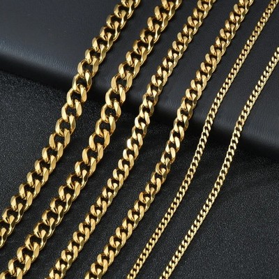 3/5/7/9mm Gold Plated Stainless Steel Figaro Chain Necklace Men Women 16-30'' new