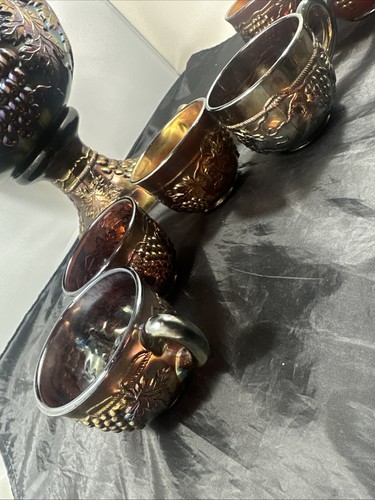 ANTIQUE NORTHWOOD GRAPE AND CABLE CARNIVAL GLASS 10 PC PUNCH SET 8 Cups Vintage - Picture 22 of 24