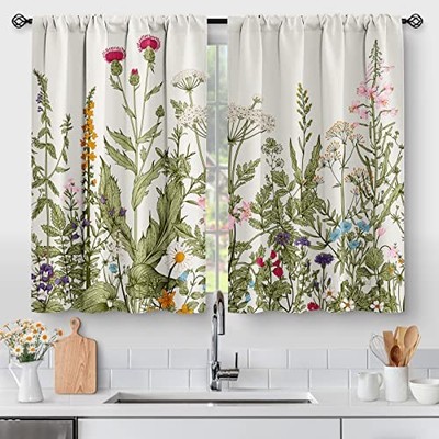 AIMEGO Floral Rustic Kitchen Curtains 36''N 2 Panels Vintage Farmhouse Country