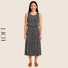 LOFT Black & White Dot Print Sleeveless Blouson Dress, S