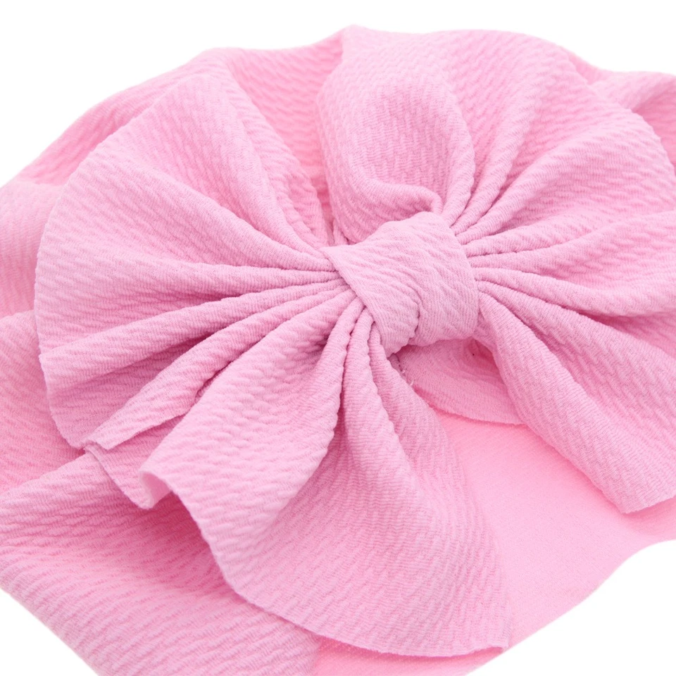 6 PCS Baby Boy Girl Kid Solid Cotton Stretch Beanie Hats Bow Elastic Turban Caps - Image 2 of 4