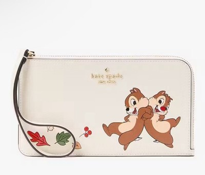 Disney x Kate Spade New York Chip and Dale Medium L-Zip Wristlet KL904 NWT