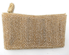 Faux Pearl Beaded Coin Purse Zipper Change Bag Ivory Clutch VTG