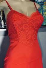 Vtg Orange Vanity Fair Wide Lace Nylon Slip 34