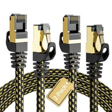 Nylon Braided Cat6A Ethernet Cable 4 FT 10Gbps RJ45 FTP Shielded Network 2 PCS