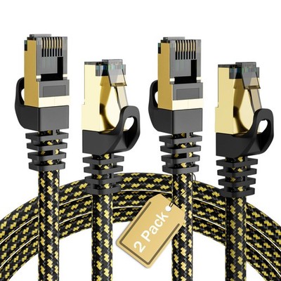 Nylon Braided Cat6A Ethernet Cable 4 FT 10Gbps RJ45 FTP Shielded Network 2 PCS