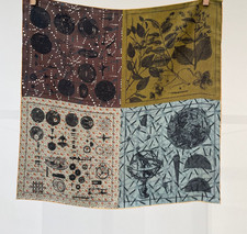 Twill Silk 16 Momme Bandana Palace grid Print Women Squre 25'' Neckerchief wrap