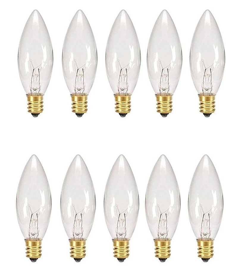 DARICE Lot of 10 Bulbs ~ Welcome Candle Lamp Replacement Candle Bulbs 7 Watt E12 Base