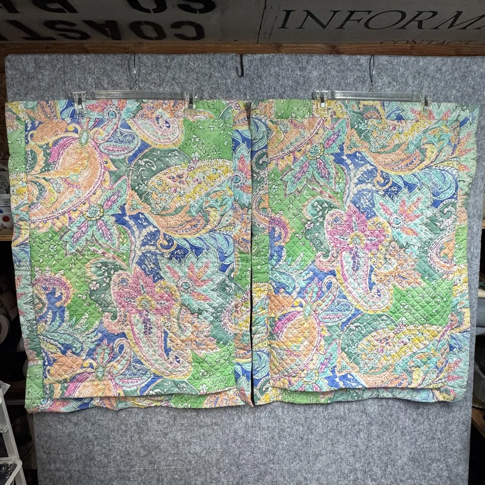 Ralph Lauren Pillow Shams Queen (2) Flying Point Paisley Cotton Green - Image 4 of 4