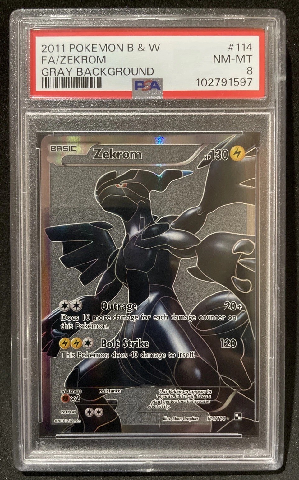 2011 Pokemon TCG B&W Black & White Full Art Zekrom #114/114 PSA 8