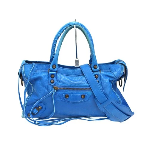 Balenciaga Classic City 431621 2WAY Bag Leather Blue Shoulder Strap #KN769