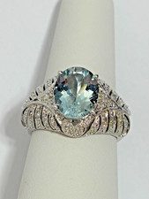 Generations 1912 14k Weißgold blauer Aquamarin ovaler Zirkon Ring JCR John Rinker